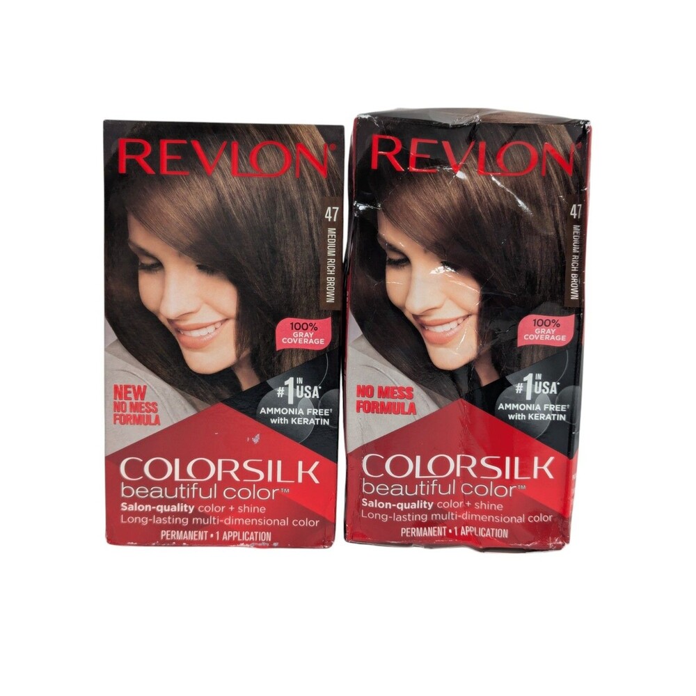 Revlon Colorsilk - Permanent Hair Color - #47 Medium Rich Brown - 2 Pack